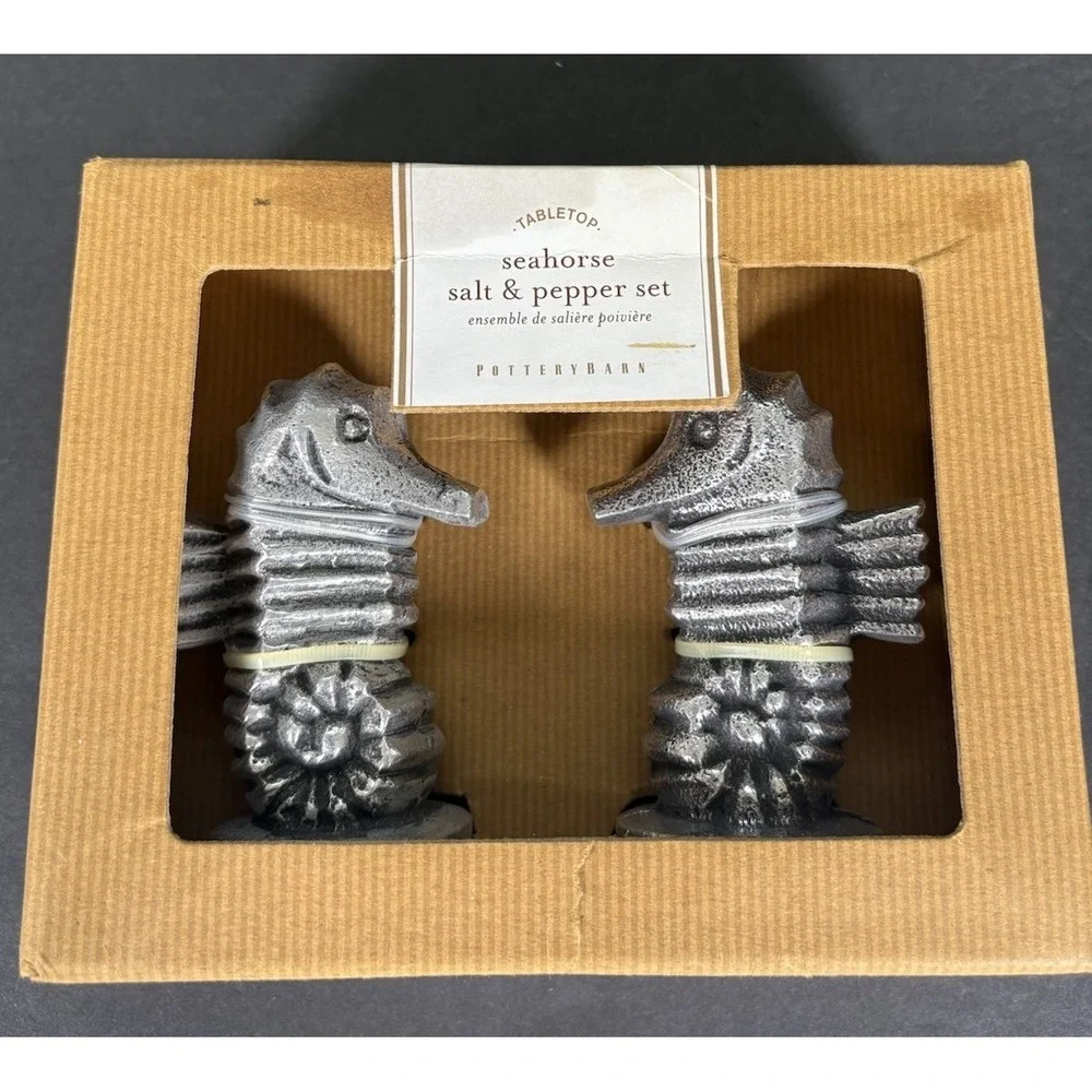 Pottery Barn Tabletop Seahorse Salt & Pepper Shaker Set NIB Coastal Nautical
